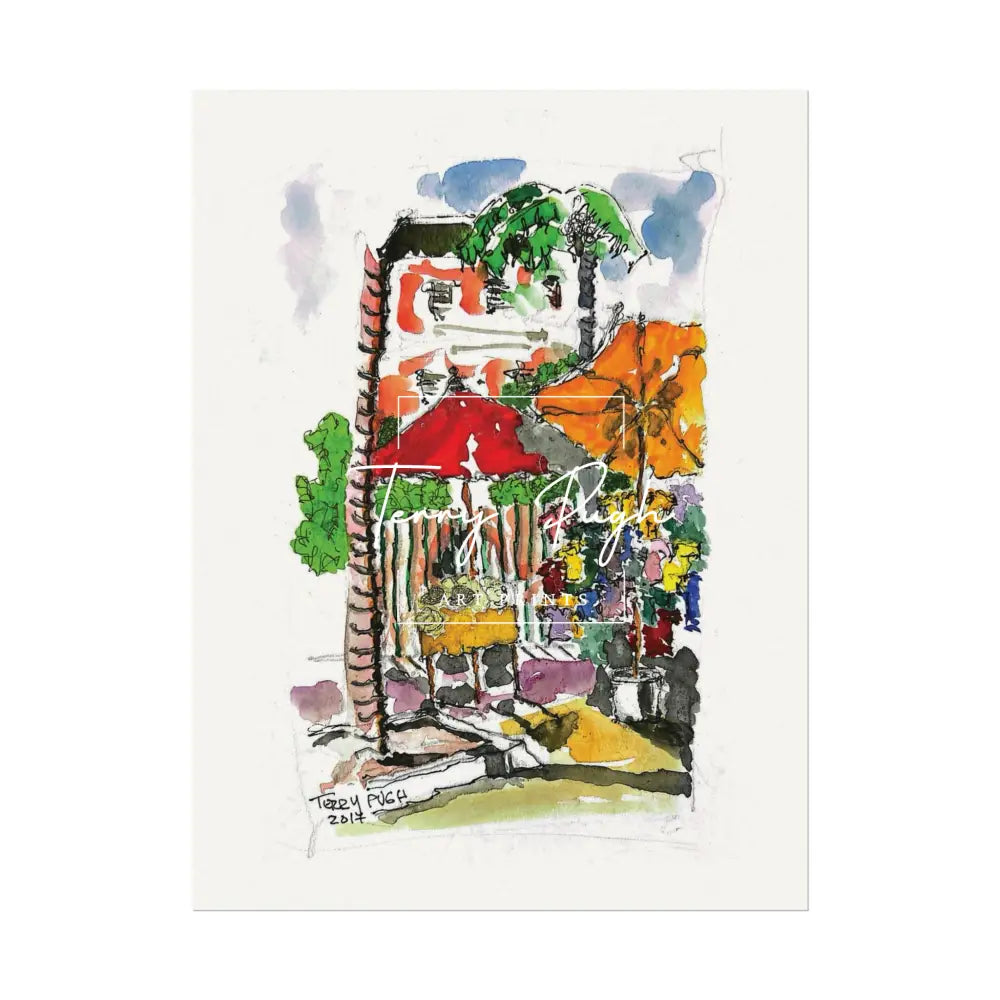 Downtown Bay Street Bahamas - Watercolor Art Print By Terry Pugh 9’’ x 12’’ (Vertical) Poster