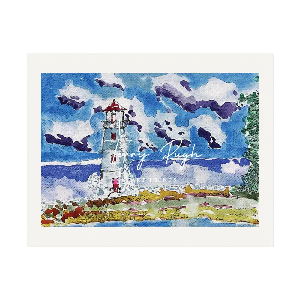 Hog Island Light House On A Cloudy Day - Art Print By Terry Pugh 14″ x 11″ (Horizontal) Poster