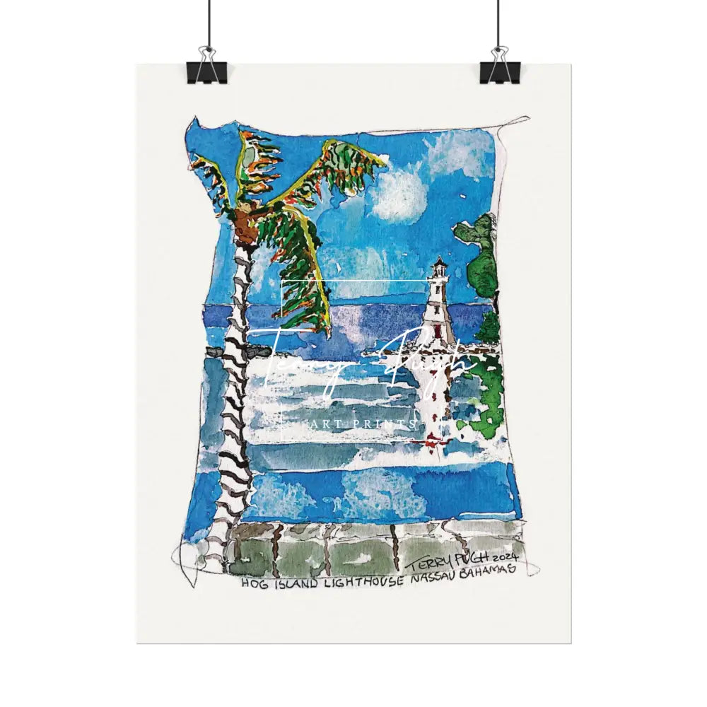 Hog Island Lighthouse – Watercolor Matte Poster By Terry Pugh
