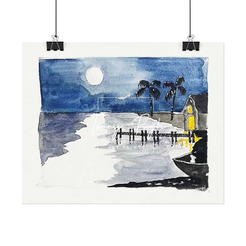 Moonlit Paradise Night Time In The Bahamas – Art Print By Terry Pugh Poster