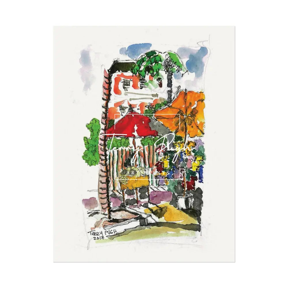 Downtown Bay Street Bahamas - Watercolor Art Print By Terry Pugh 10’’ x 13’’ (Vertical) Poster