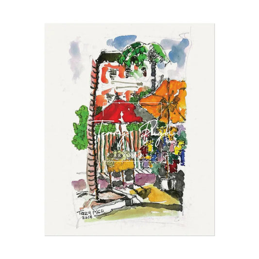 Downtown Bay Street Bahamas - Watercolor Art Print By Terry Pugh 8’’ x 10’’ (Vertical) Poster