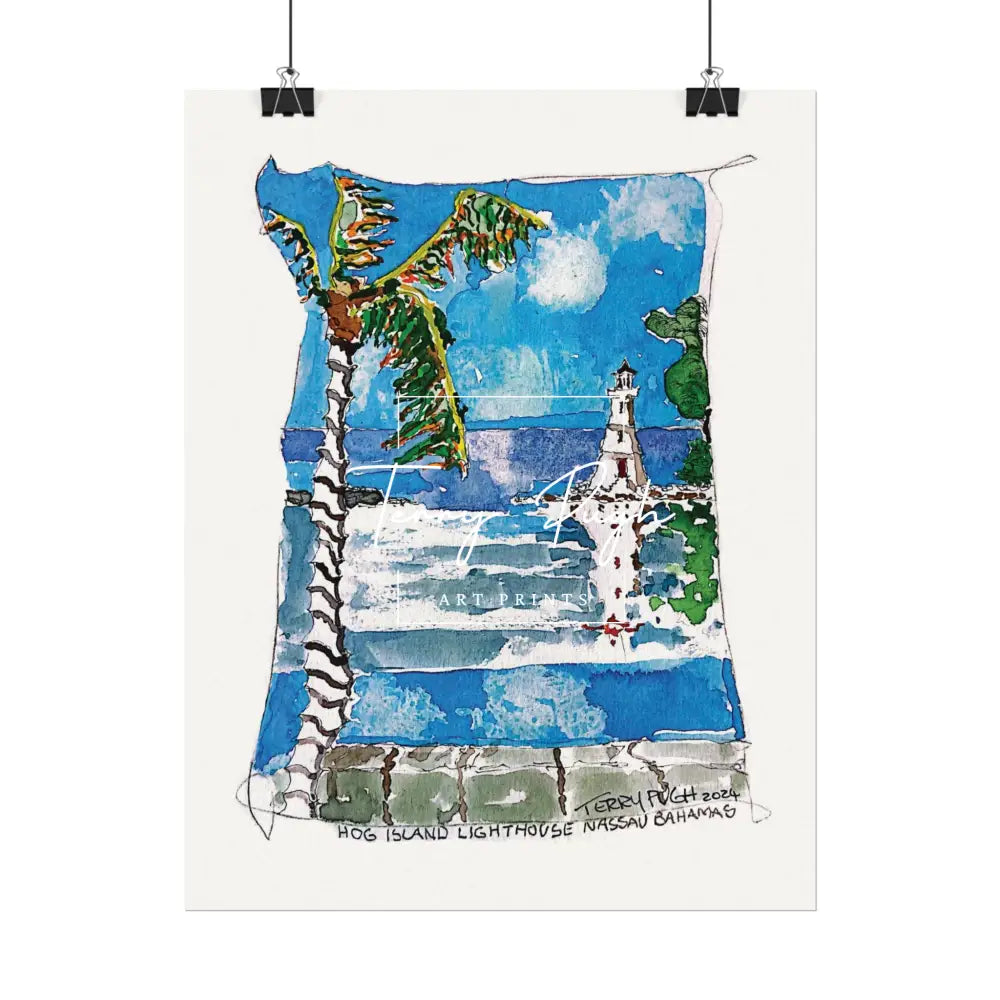 Hog Island Lighthouse – Watercolor Matte Poster By Terry Pugh