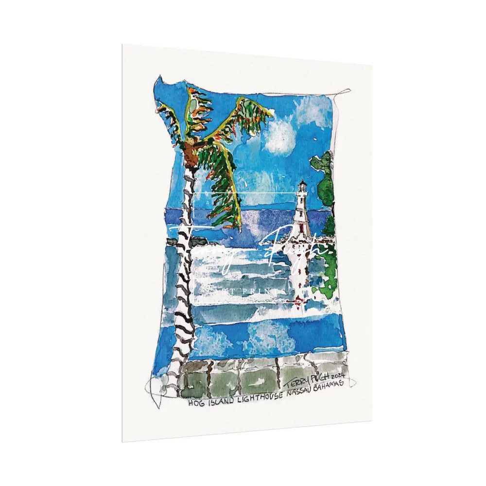 Hog Island Lighthouse – Watercolor Matte Poster By Terry Pugh