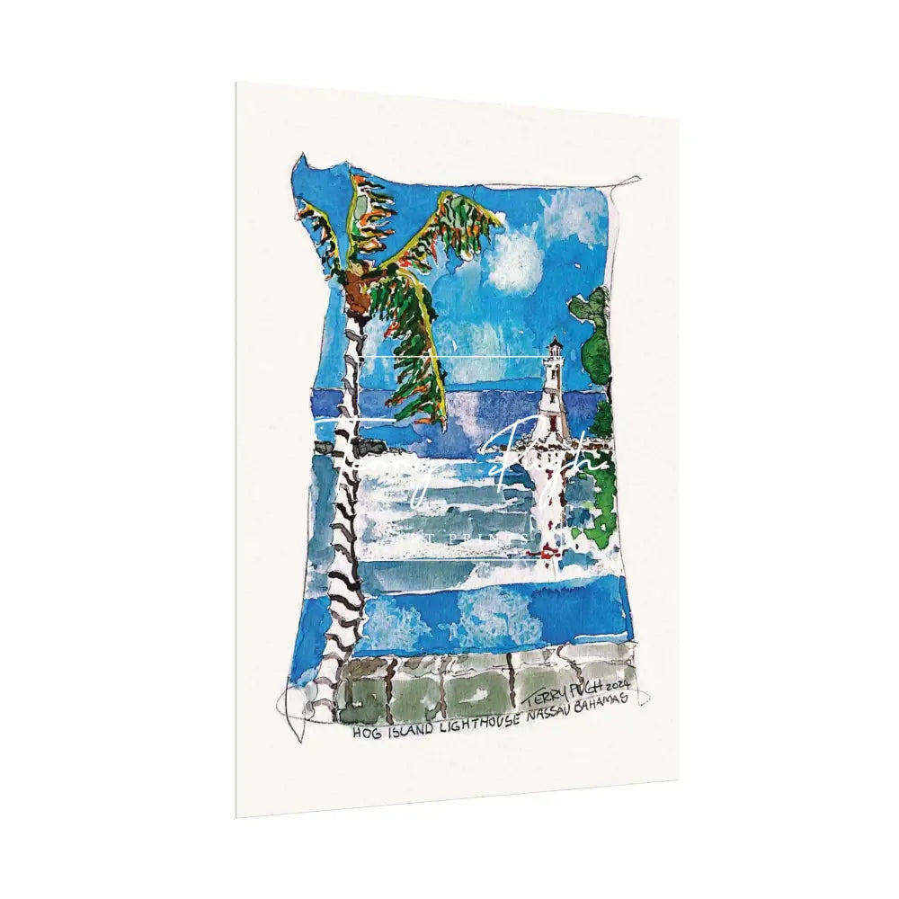 Hog Island Lighthouse – Watercolor Matte Poster By Terry Pugh