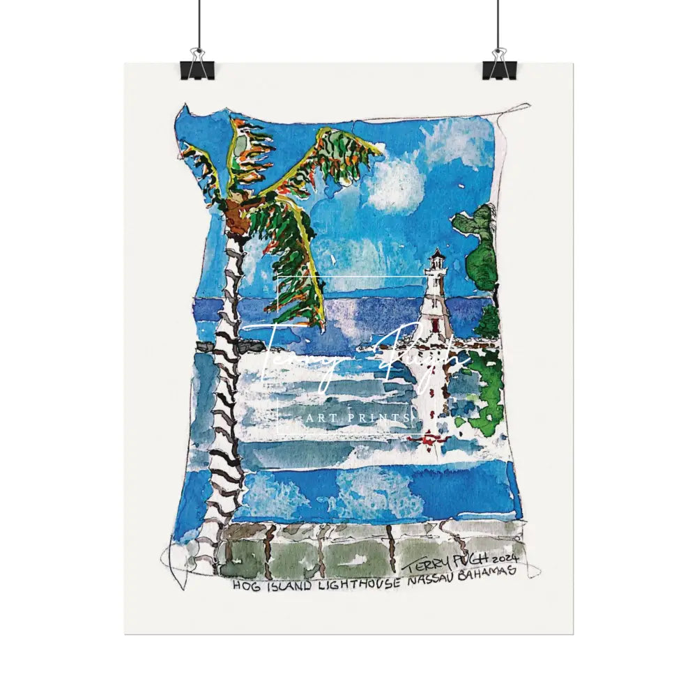 Hog Island Lighthouse – Watercolor Matte Poster By Terry Pugh