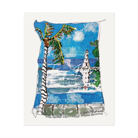 Hog Island Lighthouse – Watercolor Matte Poster By Terry Pugh 8’’ X 10’’ (Vertical)