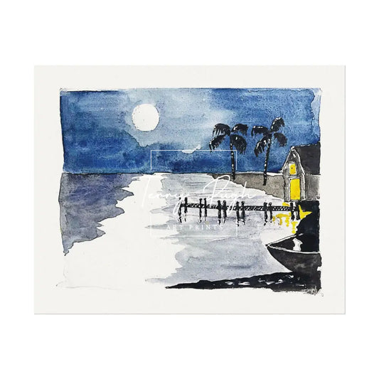 Moonlit Paradise Night Time In The Bahamas – Art Print By Terry Pugh 10’’ x 8’’ (Horizontal) Poster