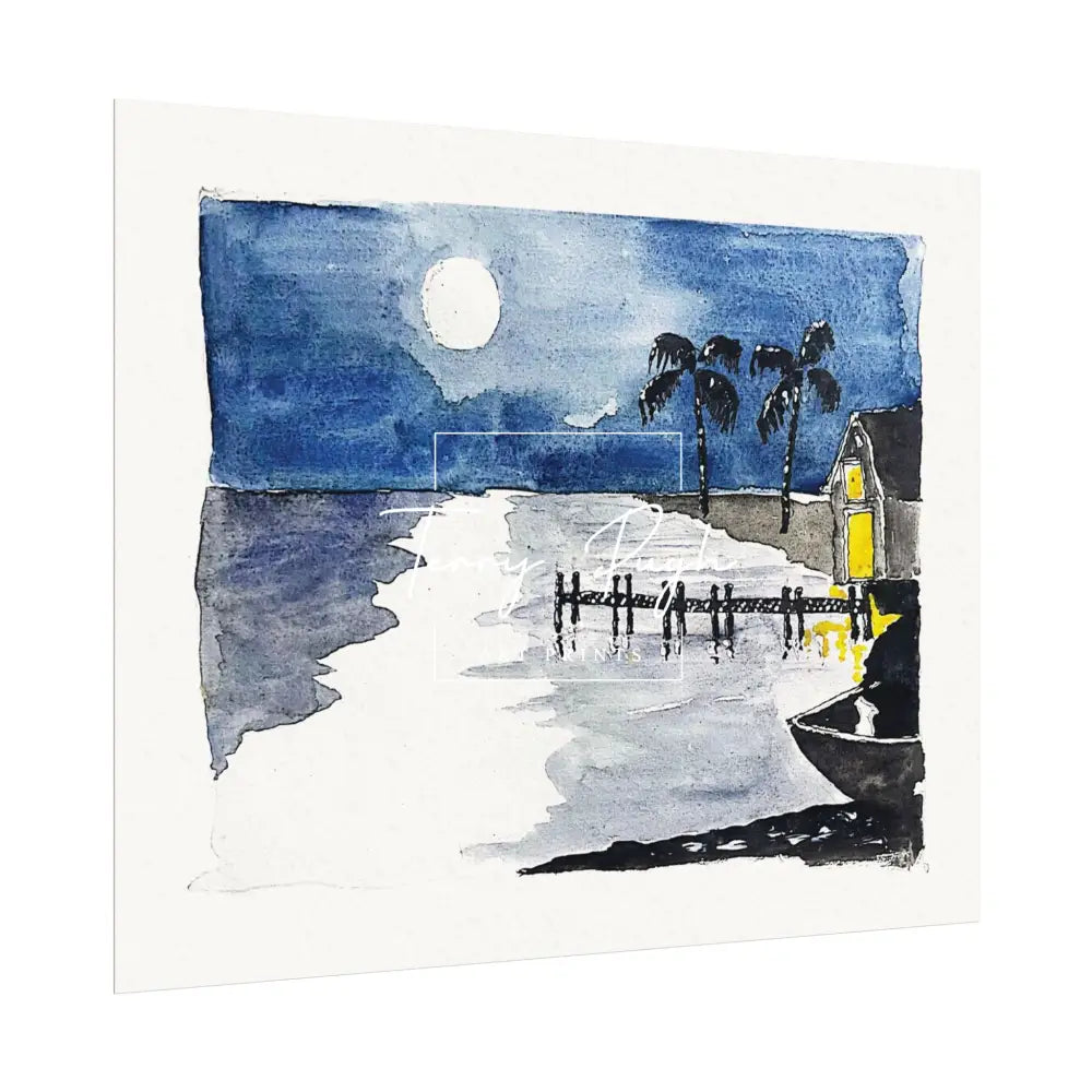 Moonlit Paradise Night Time In The Bahamas – Art Print By Terry Pugh Poster