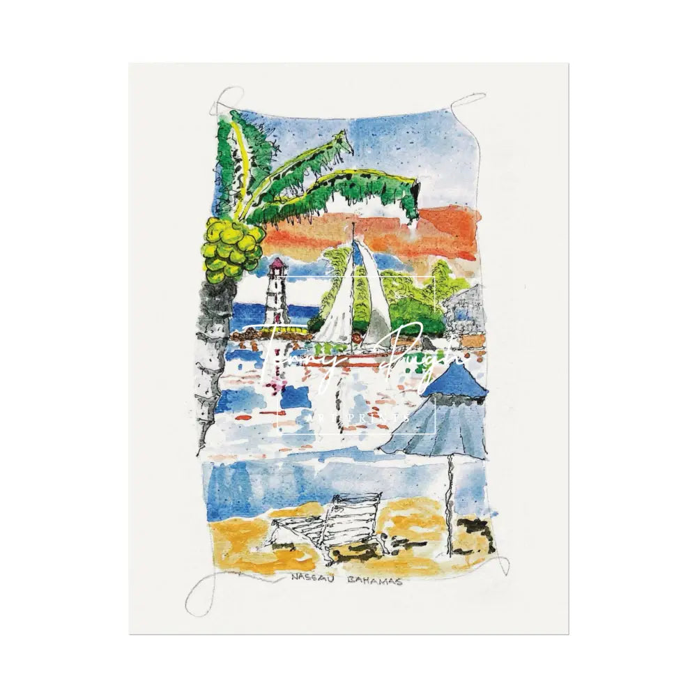 Sail Boat On The Sparkling Water The Bahamas - Terry Pugh Art 10’’ X 13’’ (Vertical) Poster