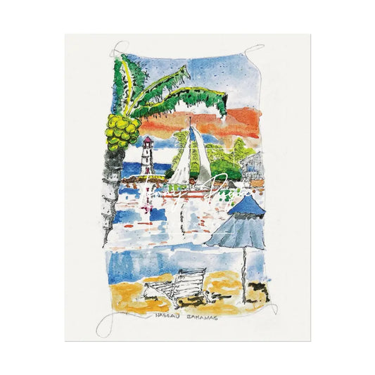 Sail Boat On The Sparkling Water The Bahamas - Terry Pugh Art 8’’ X 10’’ (Vertical) Poster