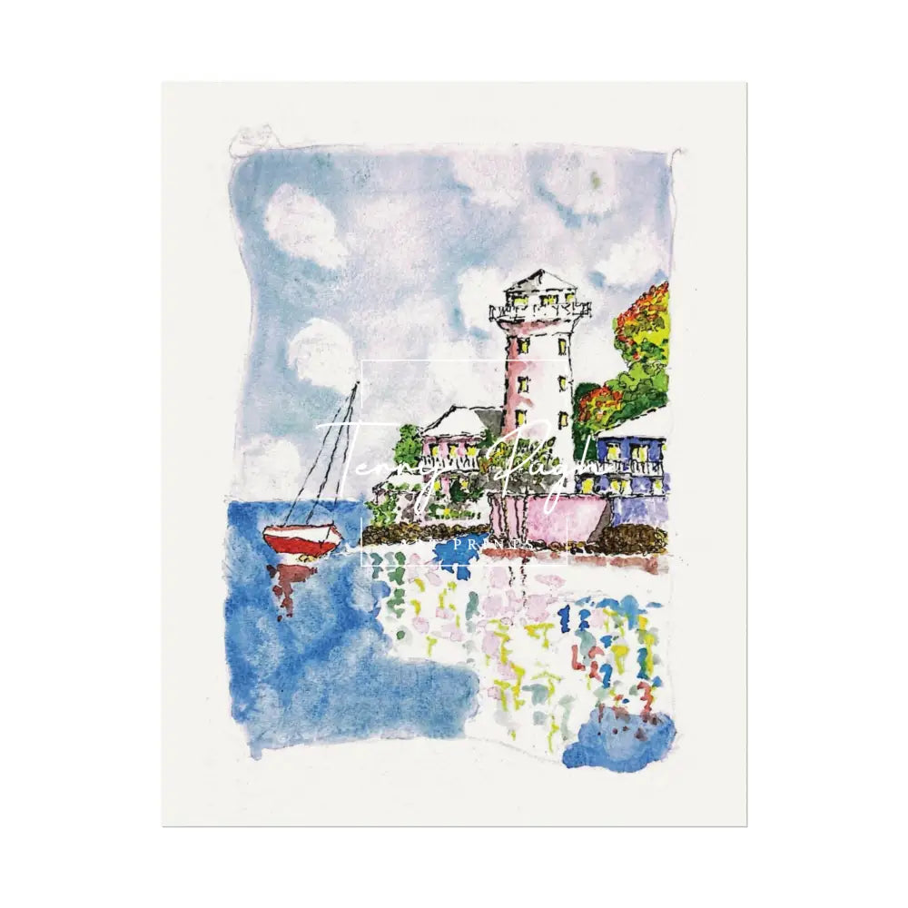 Sailing Past The Lighthouse - Art Print By Terry Pugh 11″ x 14″ (Vertical) Poster
