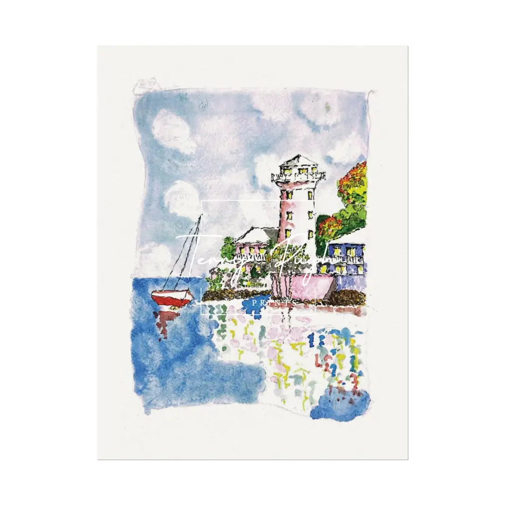 Sailing Past The Lighthouse - Art Print By Terry Pugh 9’’ x 12’’ (Vertical) Poster