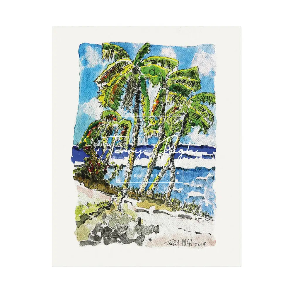 Swaying Palms – Watercolor Matte Poster by Terry Pugh 11″ x 14″ (Vertical) Poster