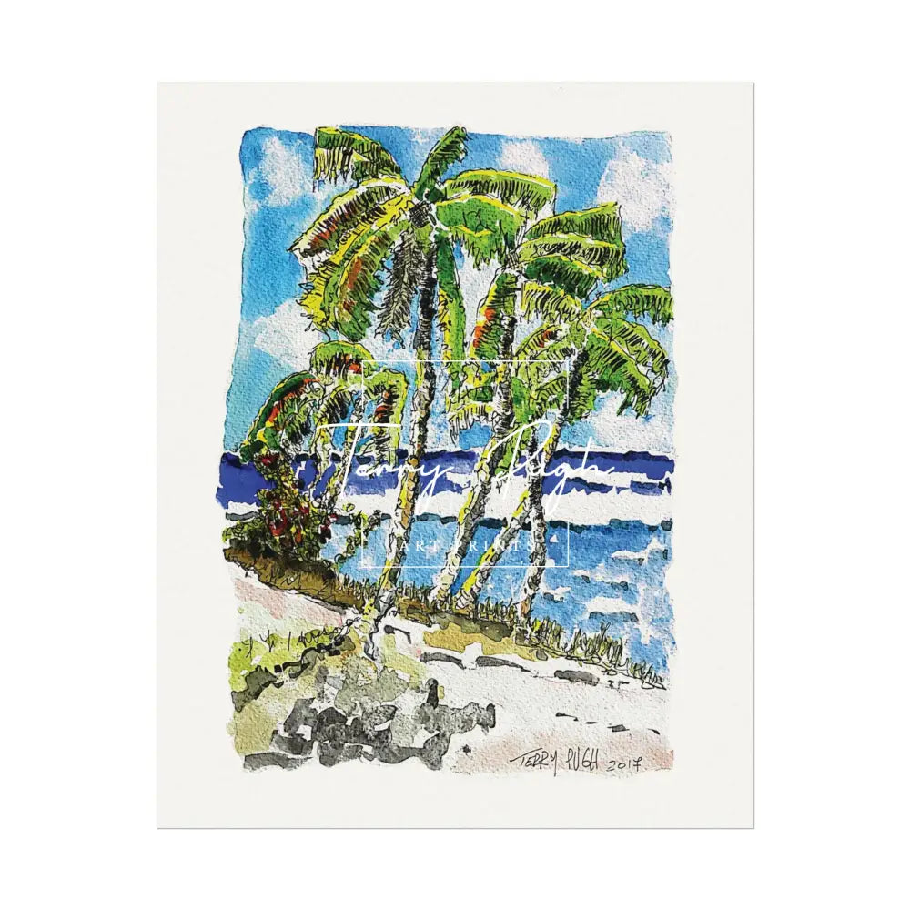 Swaying Palms – Watercolor Matte Poster by Terry Pugh 8’’ x 10’’ (Vertical) Poster