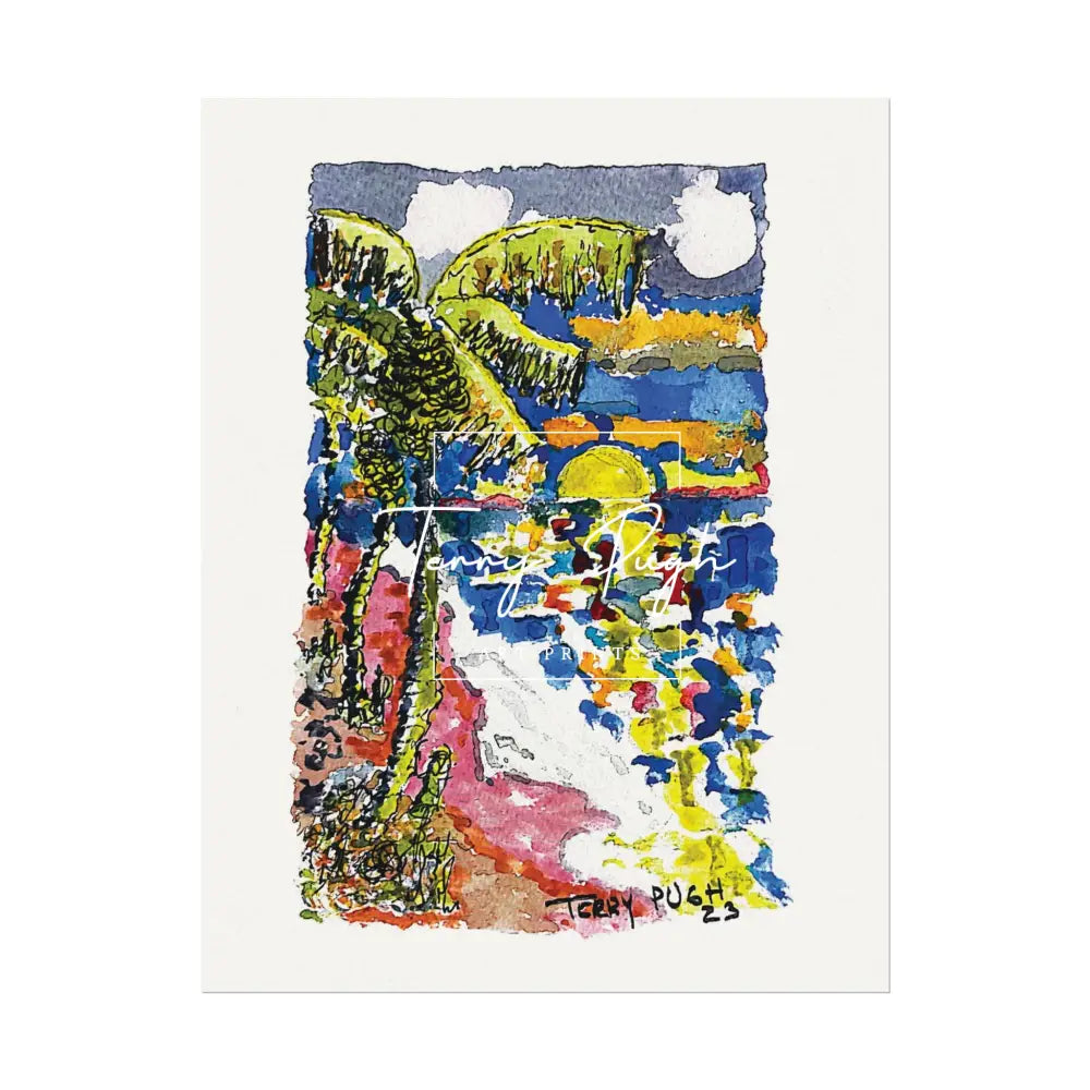 The Setting Sun Before Junkanoo – Watercolor Matte Poster by Terry Pugh 10’’ x 13’’ (Vertical) Poster