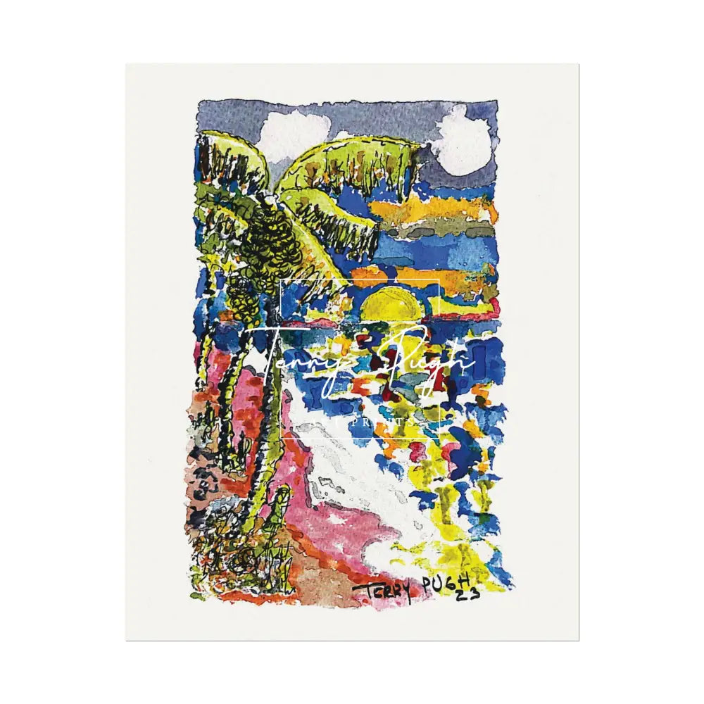 The Setting Sun Before Junkanoo – Watercolor Matte Poster by Terry Pugh 11″ x 14″ (Vertical) Poster
