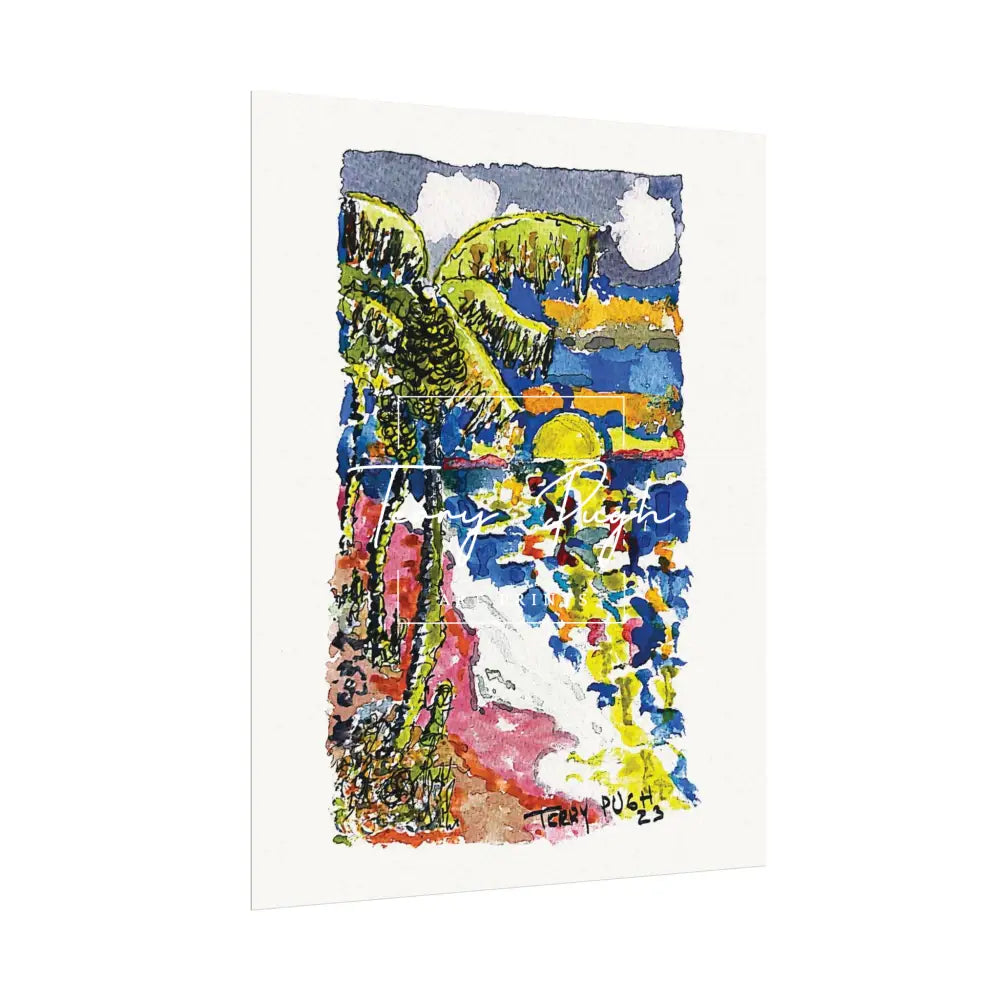 The Setting Sun Before Junkanoo – Watercolor Matte Poster by Terry Pugh Poster