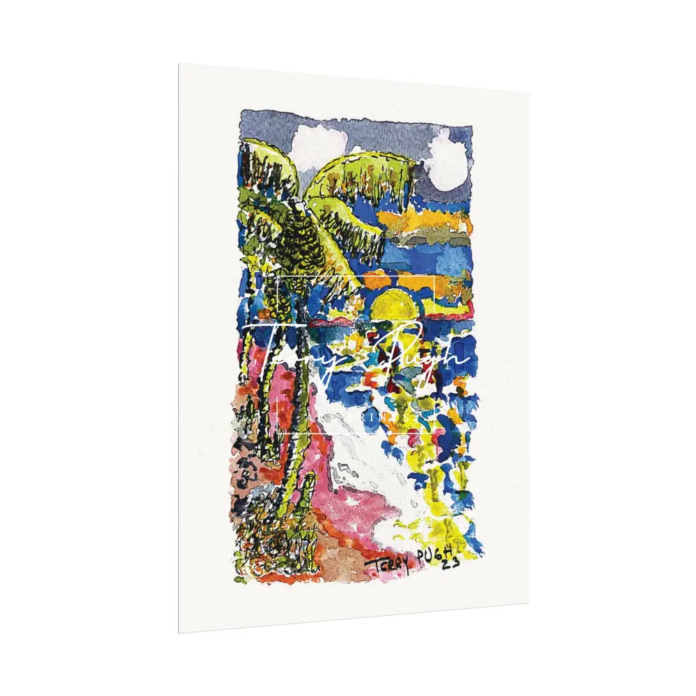The Setting Sun Before Junkanoo – Watercolor Matte Poster by Terry Pugh Poster