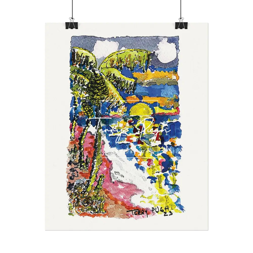 The Setting Sun Before Junkanoo – Watercolor Matte Poster by Terry Pugh Poster