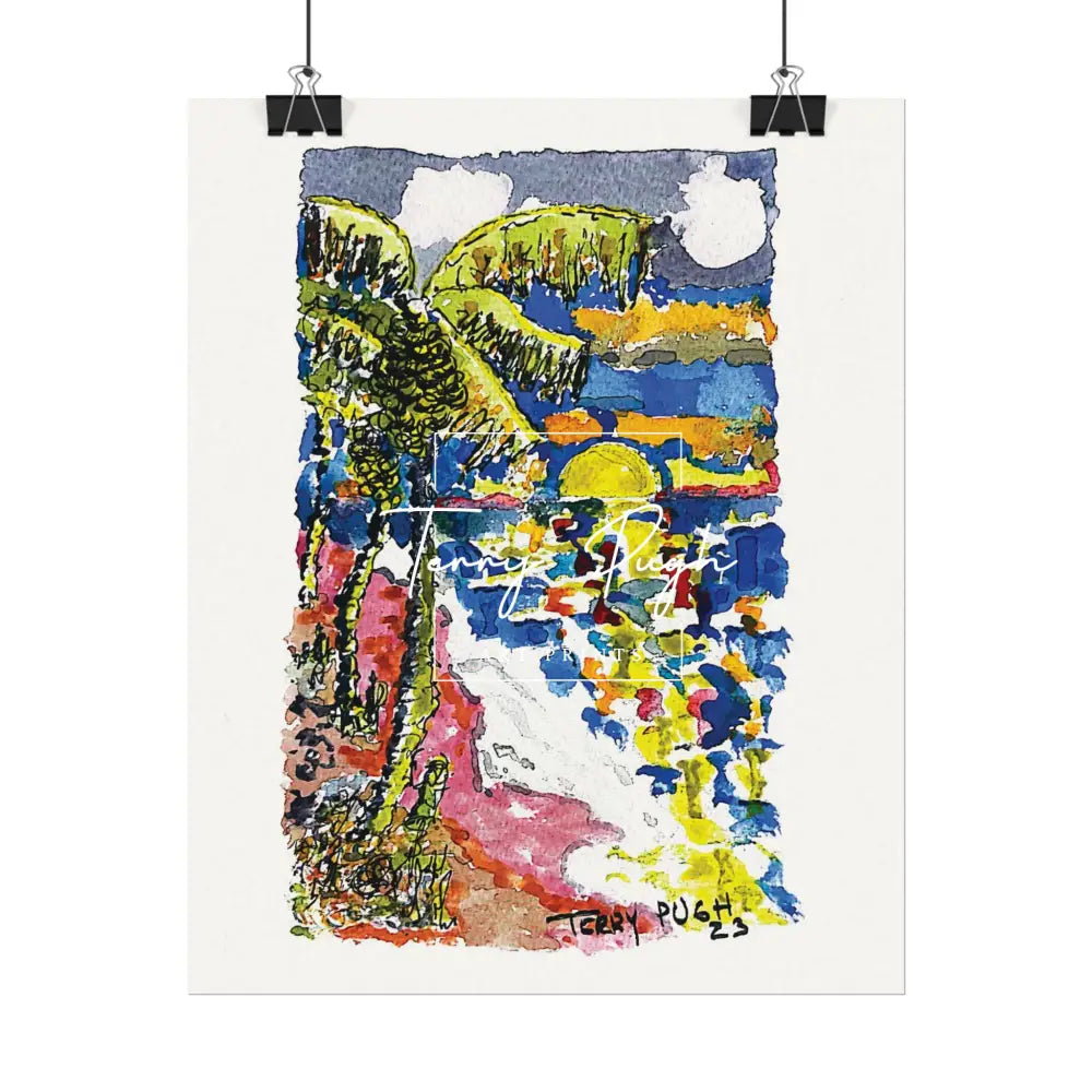 The Setting Sun Before Junkanoo – Watercolor Matte Poster by Terry Pugh Poster