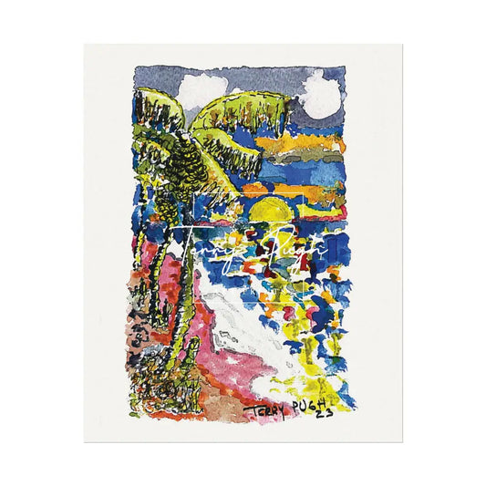 The Setting Sun Before Junkanoo – Watercolor Matte Poster by Terry Pugh 8’’ x 10’’ (Vertical) Poster