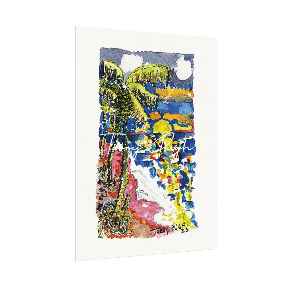 The Setting Sun Before Junkanoo – Watercolor Matte Poster by Terry Pugh Poster