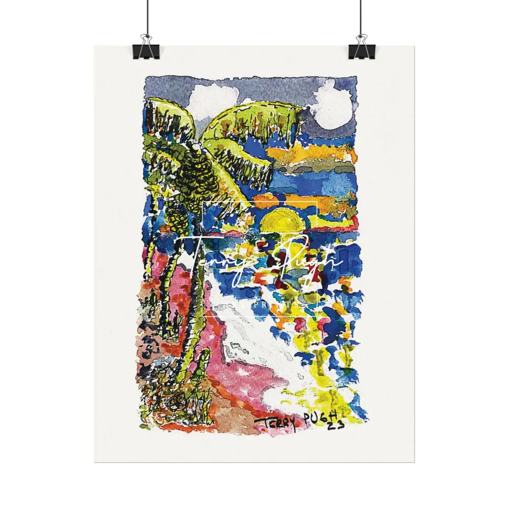The Setting Sun Before Junkanoo – Watercolor Matte Poster by Terry Pugh Poster