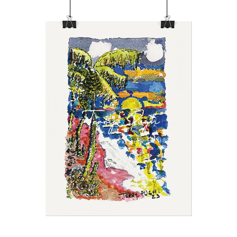 The Setting Sun Before Junkanoo – Watercolor Matte Poster by Terry Pugh Poster